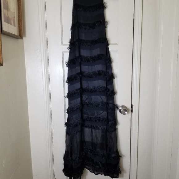 HUNTER BELL black overlay fuzzy stripe sleeveless spaghetti strap maxi dress - Picture 4 of 10